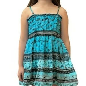 Vintage LiMiTeD Too Girls Top Size 8 Blue‎ Smocked Floral Boho Casual Sleeveless